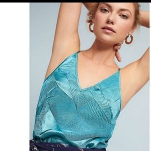 FLOREAT LOVED BY ANTHROPOLOGIE teal green crinkle camisole